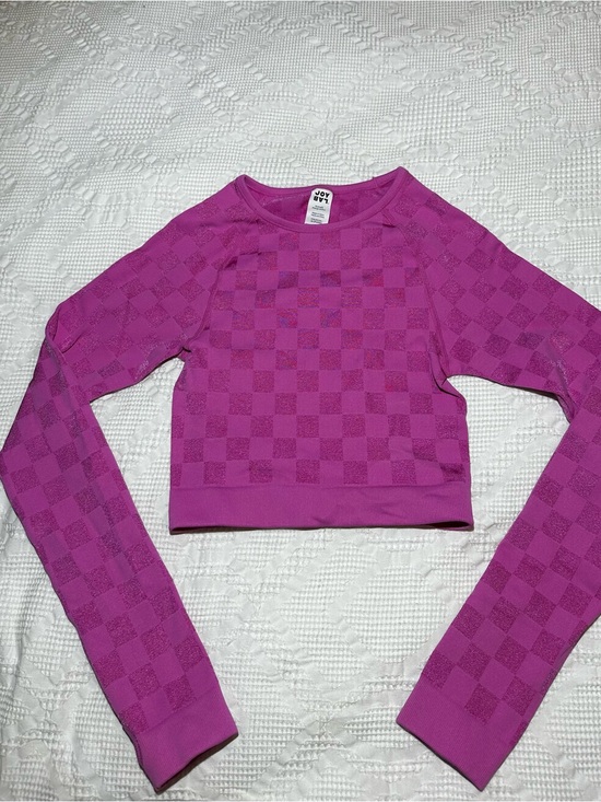 JoyLab Tops - Joy Labs Pink Women's Long Sleeve Jacquard Seamless Checkered Workout Top